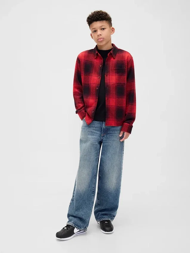 Kids Knit Jersey Plaid Shirt