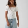 Kids Lace-Trim Puff-Sleeve Top