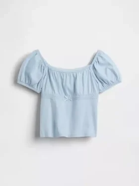 Kids Lace-Trim Puff-Sleeve Top