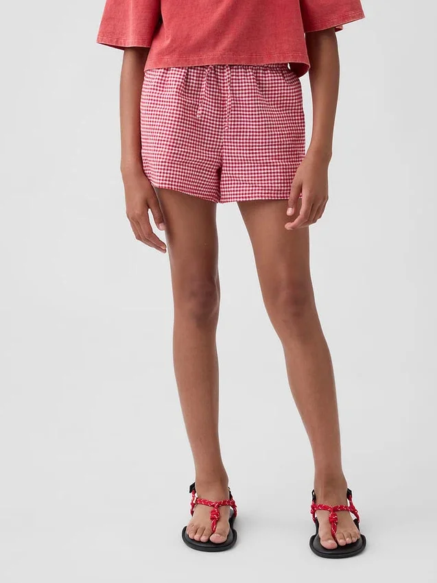 Kids Linen-Cotton Gingham Easy Shorts