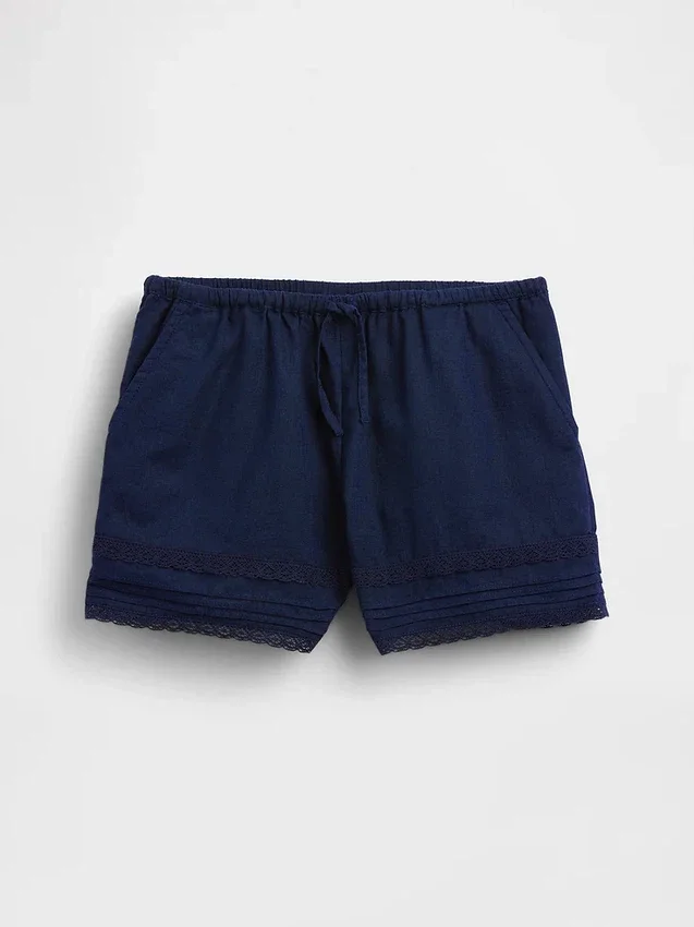Kids Linen-Cotton Lace-Trim Easy Shorts
