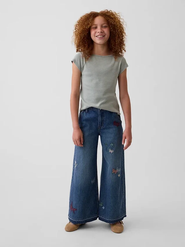 Kids Low Rise Embroidered Baggy Jeans