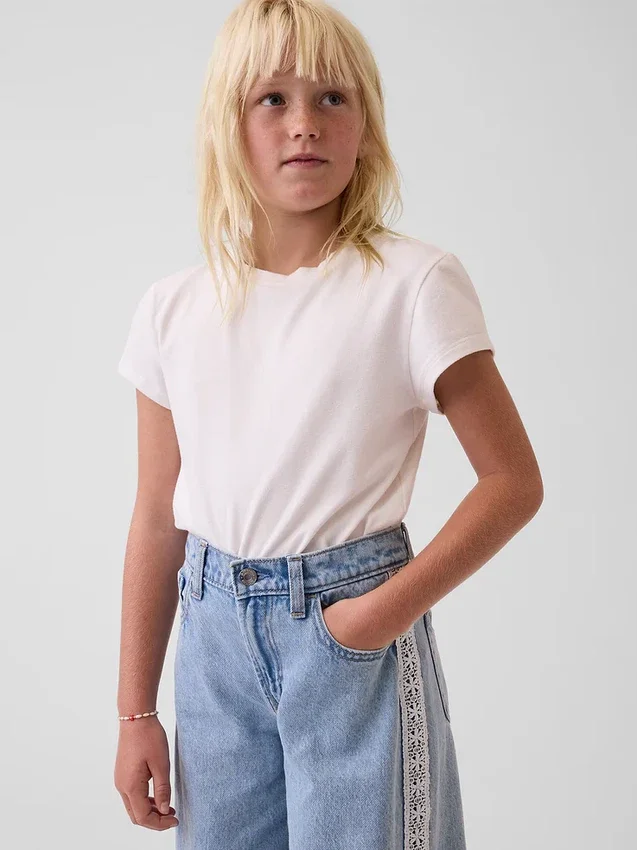 Kids Low Rise Lace-Trim Baggy Jeans