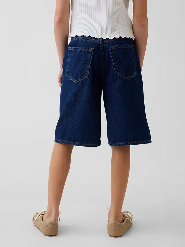 Kids Low Rise Longline Denim Shorts