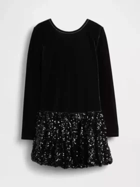 Kids Mixed Media Sequin Bubble Dress