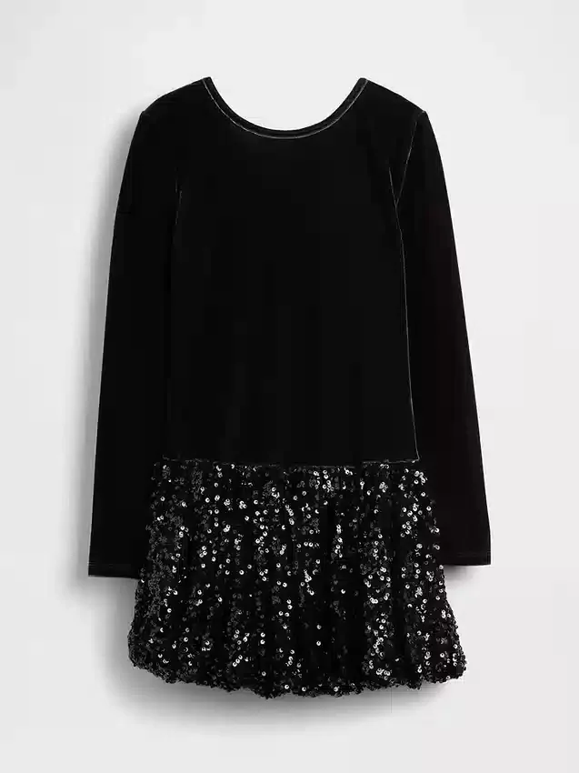 Kids Mixed Media Sequin Bubble Dress