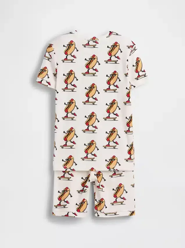 Kids Organic Brushed Cotton Hot Dog Pj Short Set