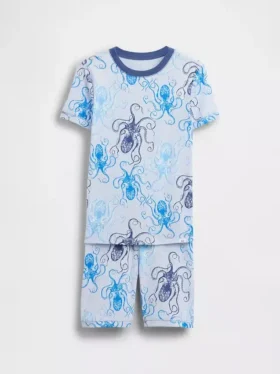 Kids Organic Brushed Cotton Octopus Pj Short Set
