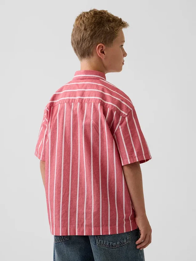 Kids Organic Cotton Poplin Relaxed Stripe Shirt