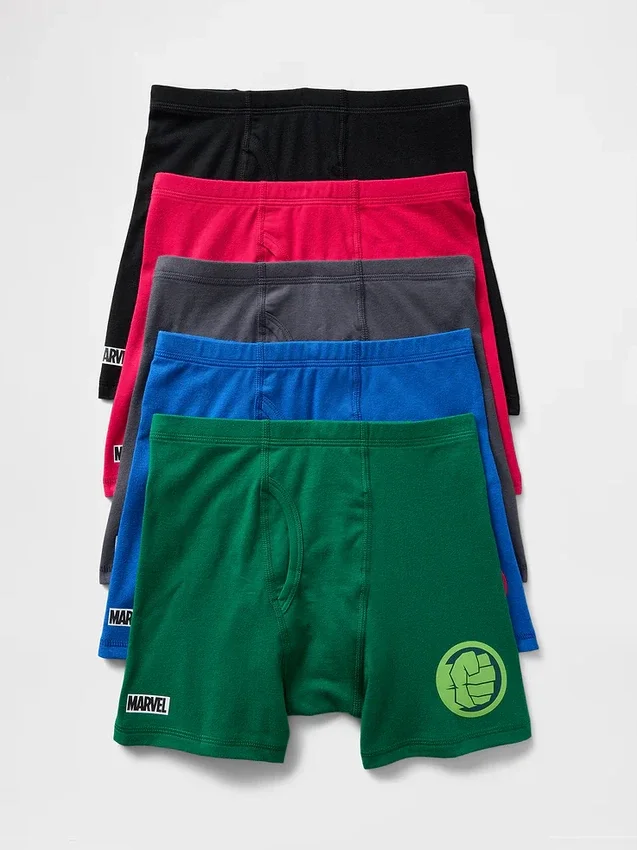 Kids Organic Stretch Cotton Marvel Boxer Briefs (5-Pack)