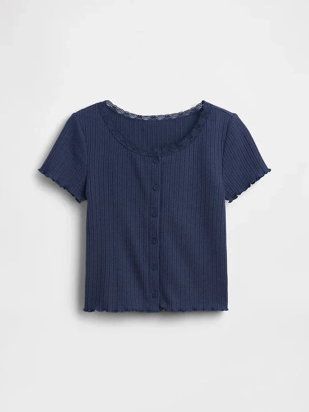 Kids Pointelle Rib Button-Front T-Shirt