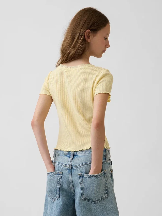 Kids Pointelle Rib Button-Front T-Shirt