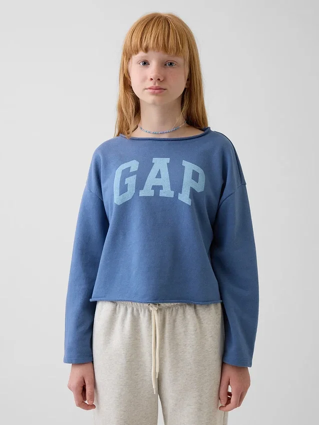 Kids Vintagesoft Terry Wide-Neck Logo Sweatshirt