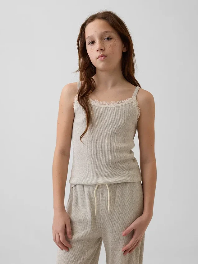 Kids Waffle Lace-Trim Cami