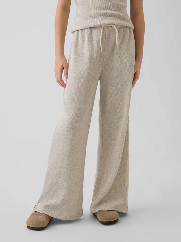 Kids Waffle Relaxed Easy Wide-Leg Pants