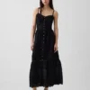 Lace-Trim Button-Front Maxi Dress