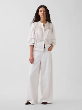 Lace-Trim Button-Front Swing Top