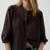 Lace-Trim Button-Front Swing Top