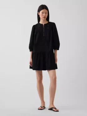 Lace-Trim Drop-Waist Mini Dress