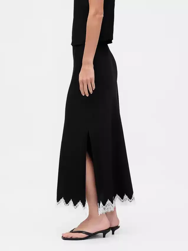 Lace-Trim Maxi Skirt