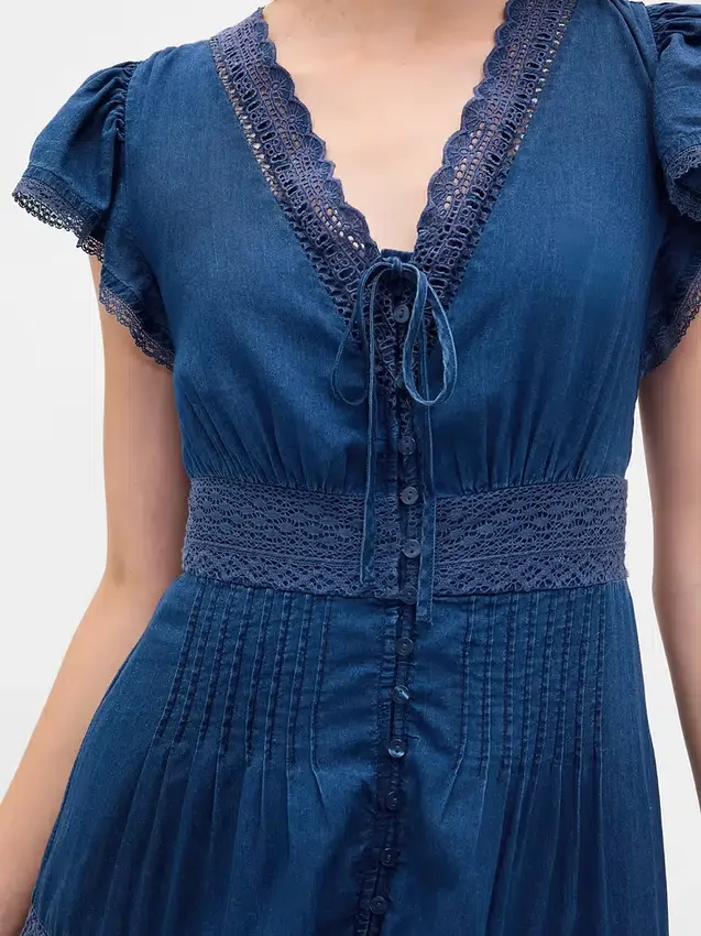 Lace-Trim Midi Dress