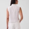 Lace-Trim Pintuck Button-Front Top