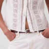 Lace-Trim Pintuck Button-Front Top
