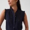 Lace-Trim Pintuck Button-Front Top