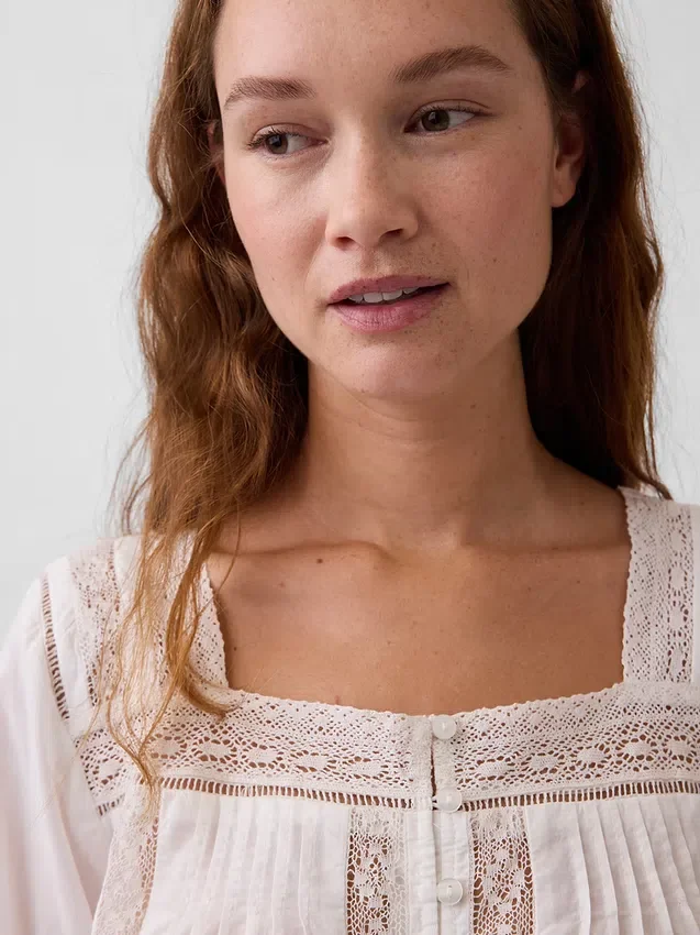 Lace-Trim Square-Neck Top