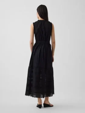 Lace-Trim Tiered Midi Shirtdress