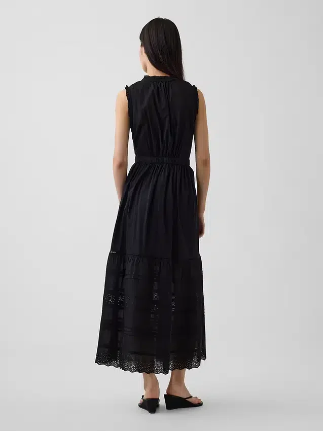 Lace-Trim Tiered Midi Shirtdress