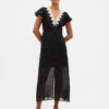 Lace-Trim V-Neck Maxi Dress