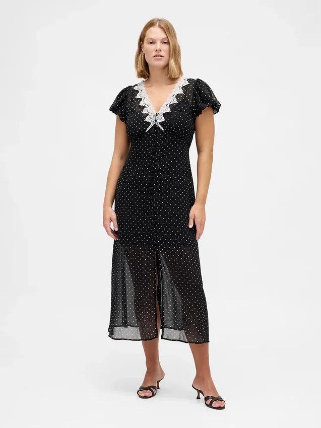 Lace-Trim V-Neck Maxi Dress