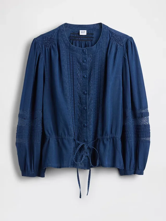 Lace-Trim Voile Top