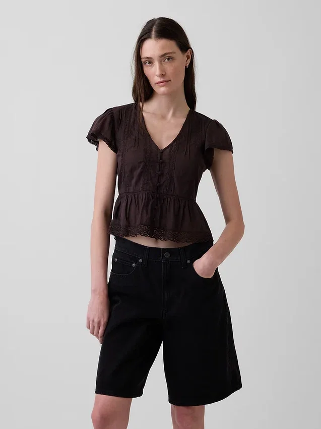 Lace Voile Peplum Crop Top