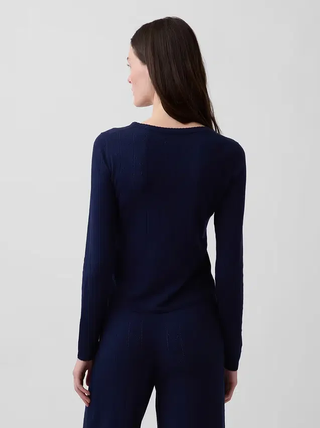 Lightweight Cashsoft Pointelle Heart Pj Top