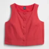 Linen-Blend Button-Front Shell Top