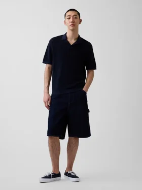 Linen-Blend Camp Polo Sweater Shirt