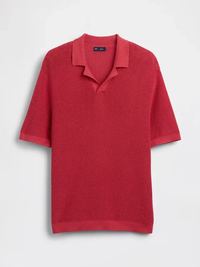 Linen-Blend Camp Polo Sweater Shirt