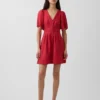 Linen-Blend Cinched Mini Shirtdress