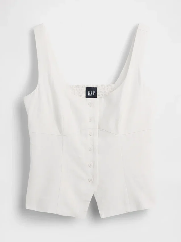 Linen-Blend Corset Vest Top