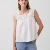 Linen-Blend Crochet Square-Neck Top