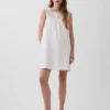 Linen-Blend Crochet Yoke Mini Dress