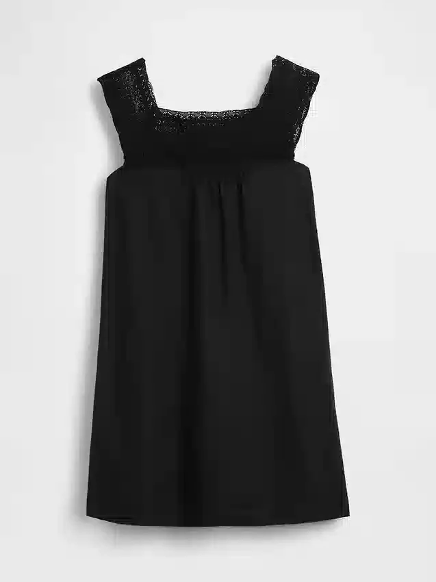 Linen-Blend Crochet Yoke Mini Dress