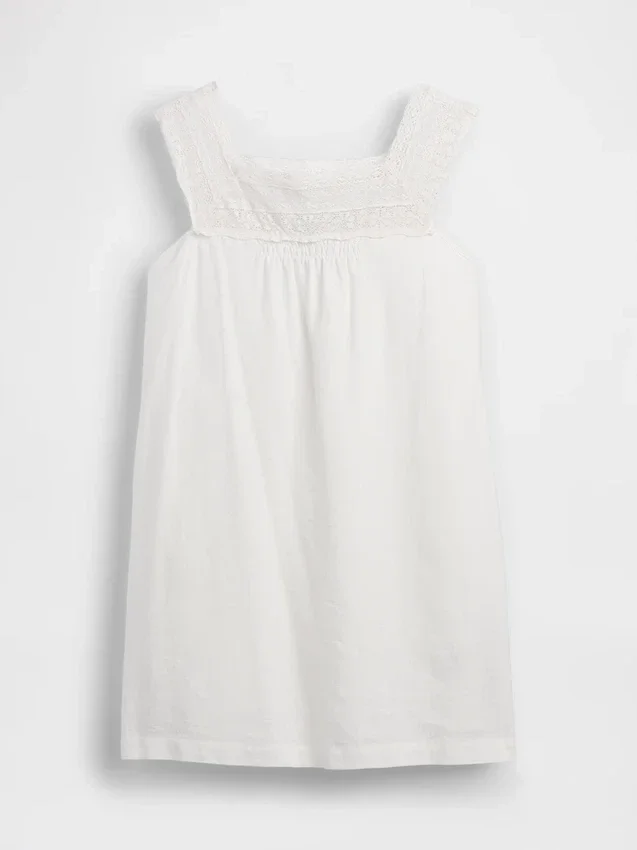 Linen-Blend Crochet Yoke Mini Dress