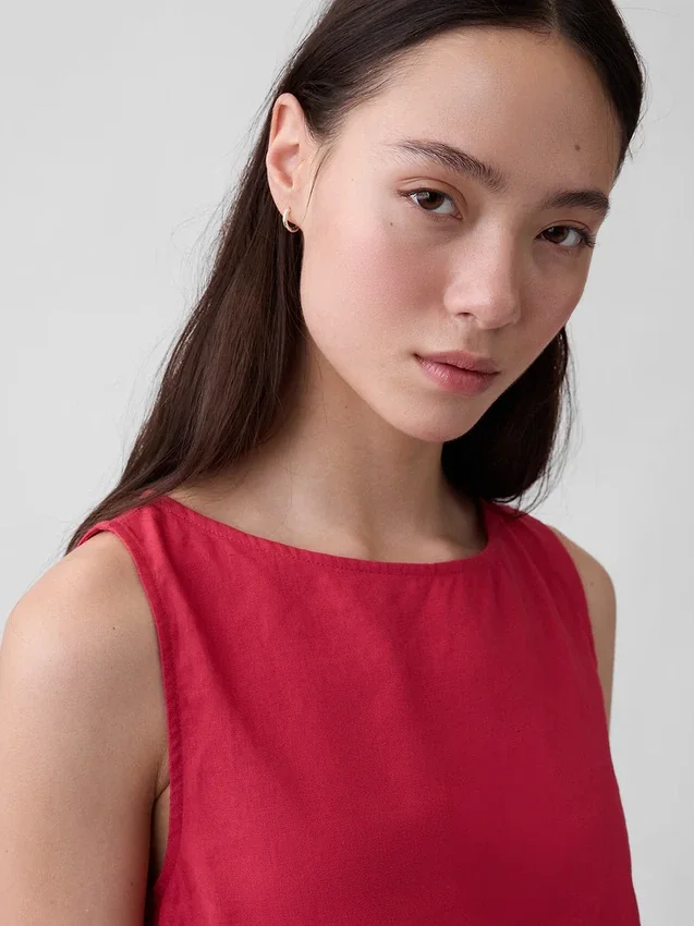 Linen-Blend Crop Shell Tank Top
