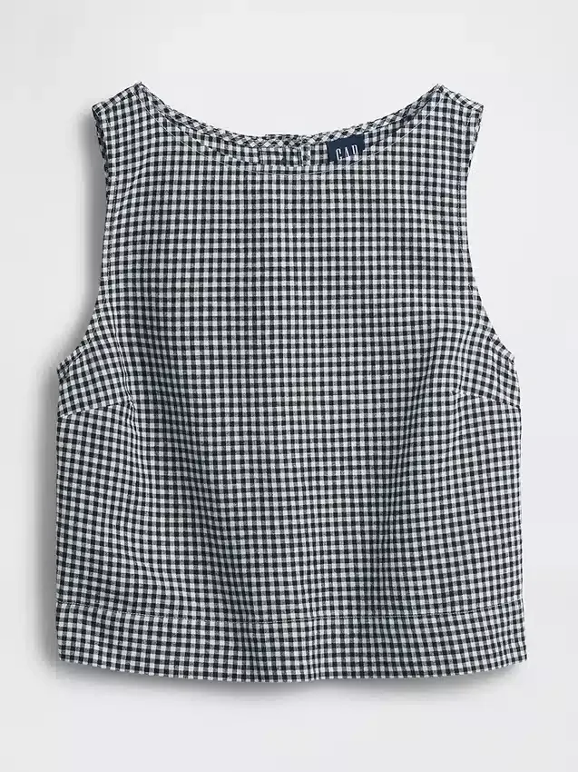 Linen-Blend Crop Shell Tank Top