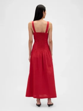 Linen-Blend Drop-Waist Corset Maxi Dress