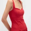 Linen-Blend Drop-Waist Corset Maxi Dress