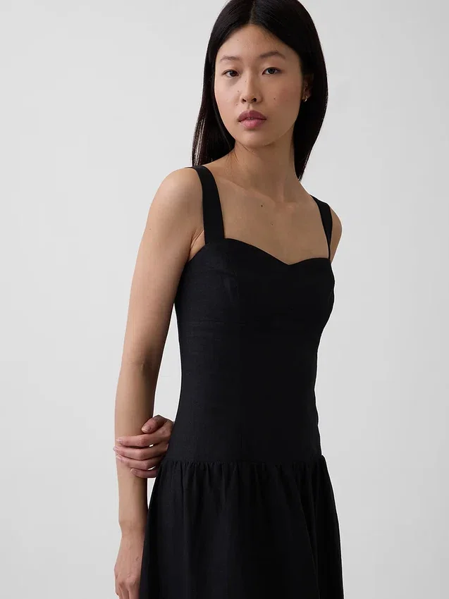 Linen-Blend Drop-Waist Corset Maxi Dress